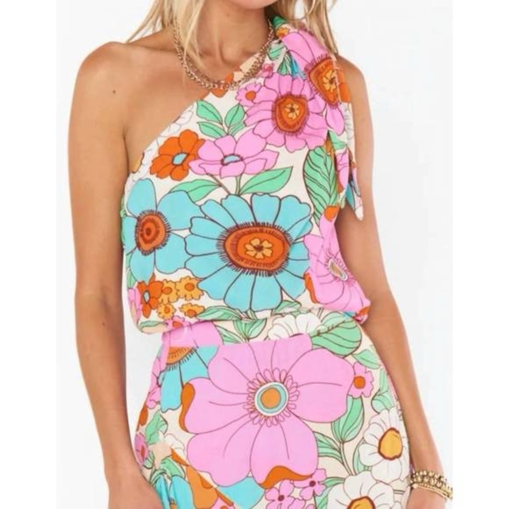 Show Me Your MuMu Floral One-Shoulder Top - Pink, Blue, Orange